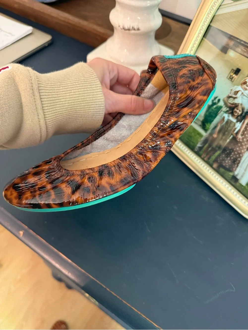 Tieks Tortoiseshell Ballet Flat with Teal Sole - Picture 6 of 8